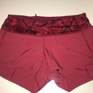Red lululemon speed up shorts